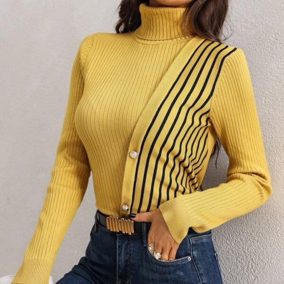 yellow Striped Turtleneck Sweater - Picture 4 of 6